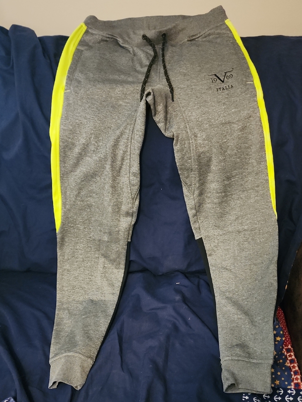 Men's Grey Sweatpants with Neon Yellow Side Stripe